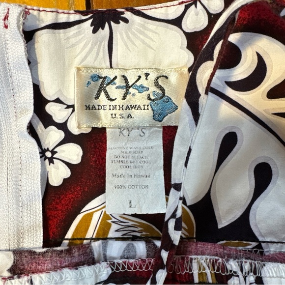 KY'S Made in Hawaii Red Floral 100% Cotton Spaghetti Straps Dress L - Picture 2 of 4